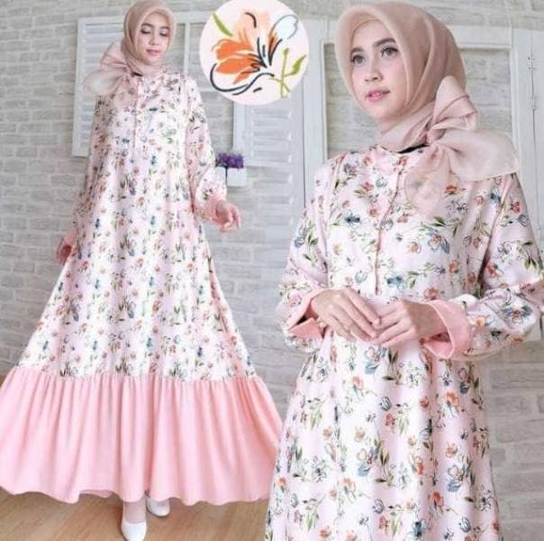 Gamis Motif Bunga Berwarna Pastel Bagi Pemilik Tubuh Kurus