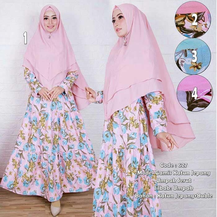 Gamis Motif Bunga Syari Untuk Tubuh Kecil