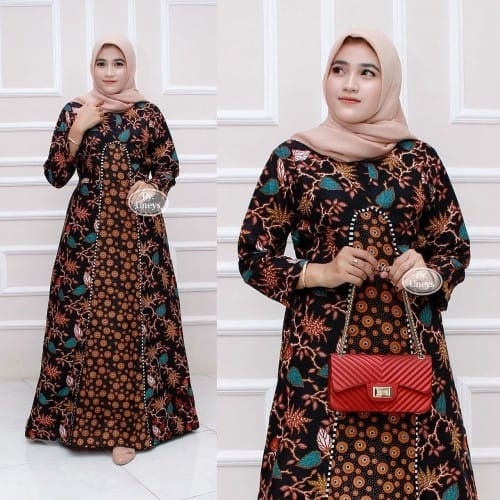 Pilihan gamis busui kombinas kain batik