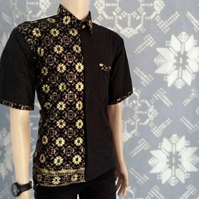 baju koko kombinasi separuh hitam dan batik